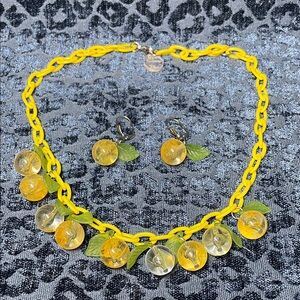 Vintage Inspired Lemon Acrylic Necklace and Earring set